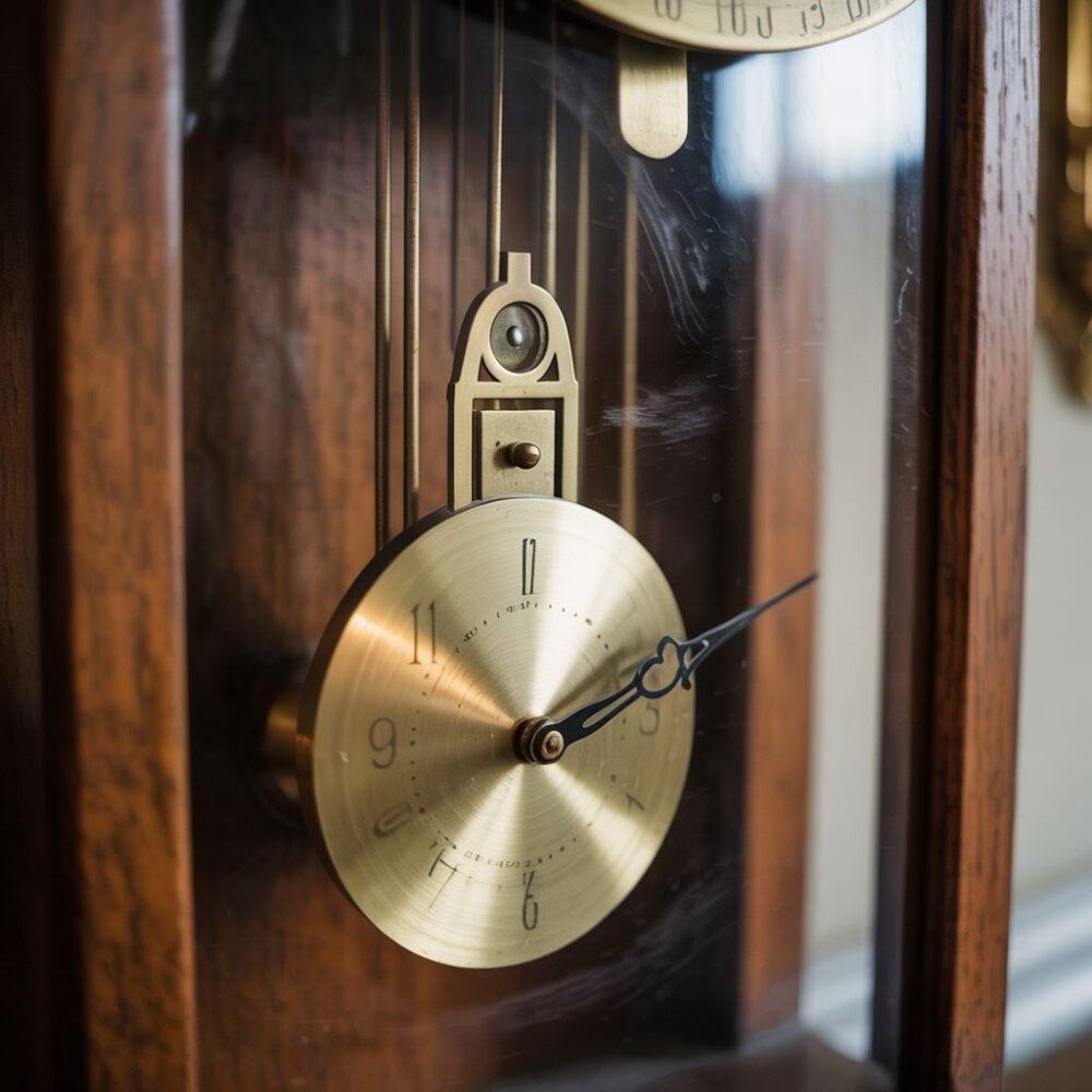 Zegar ścienny z widocznym mechanizmem