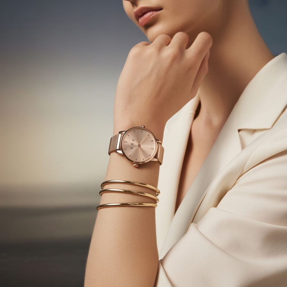 detal kobiecej ręki z zegarkiem