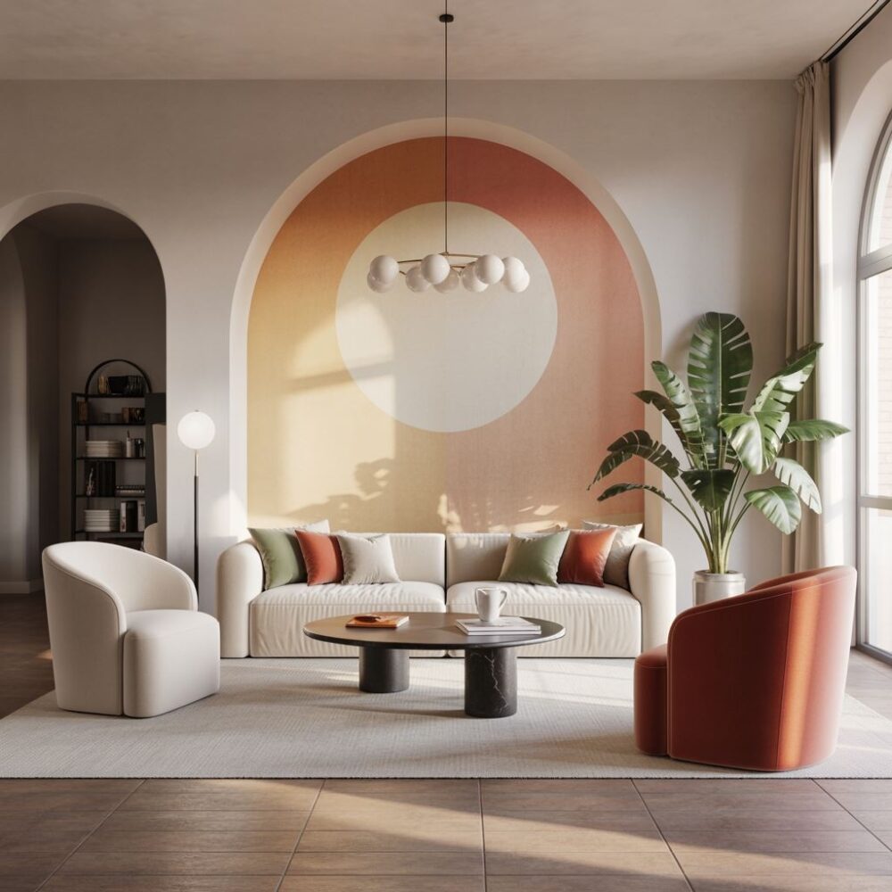 kolorowe krzesła przy sofie