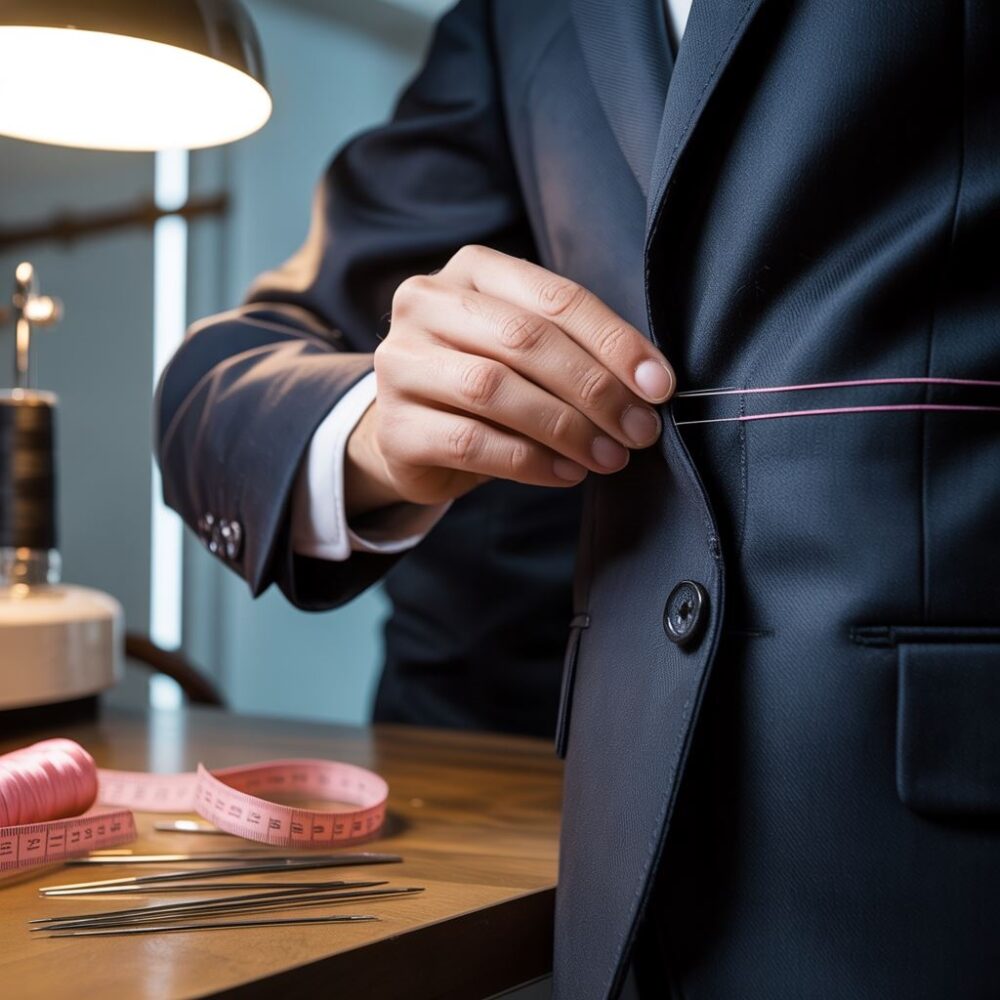 krawiec dopasowuje marynarkę