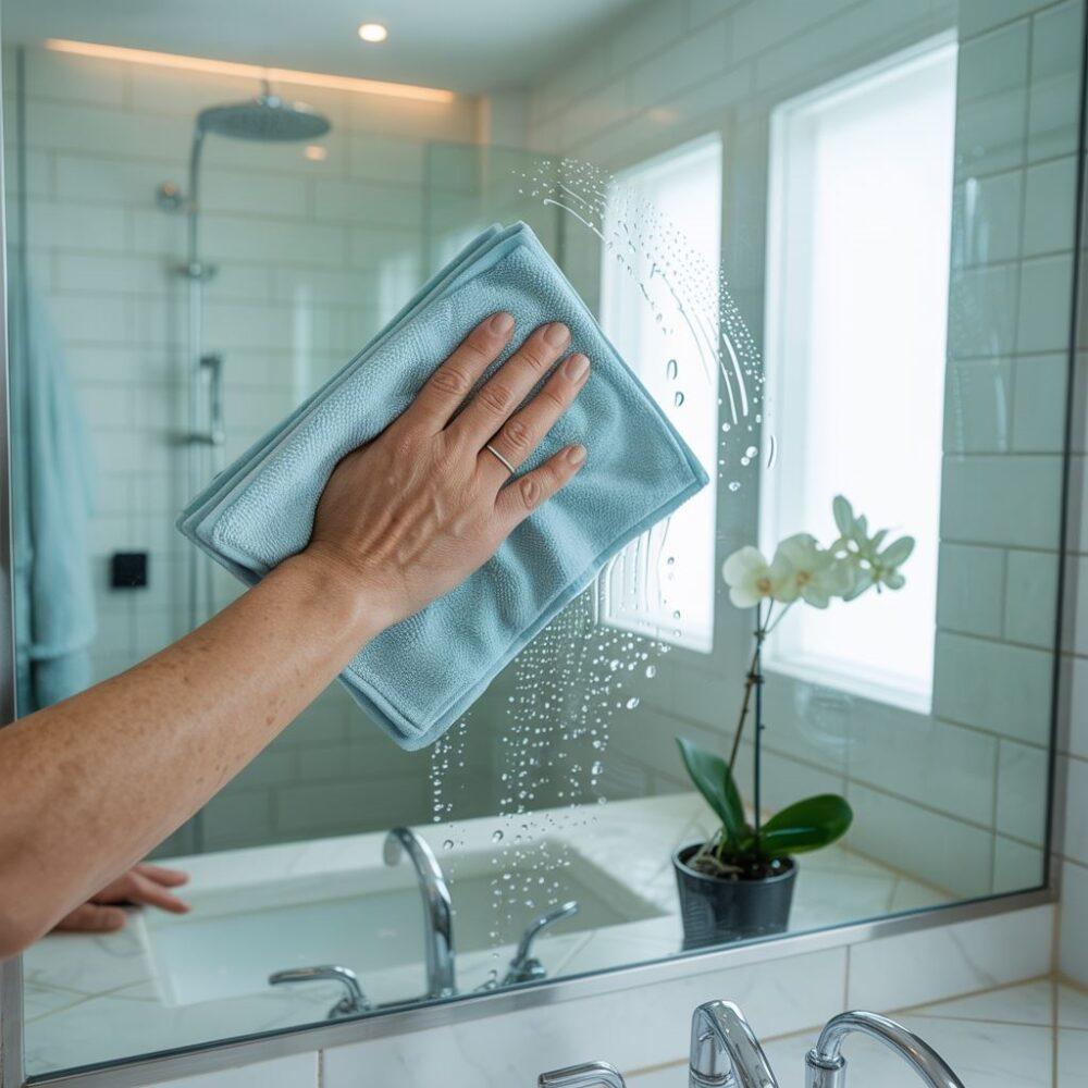 mycie lustra mikrofibrą