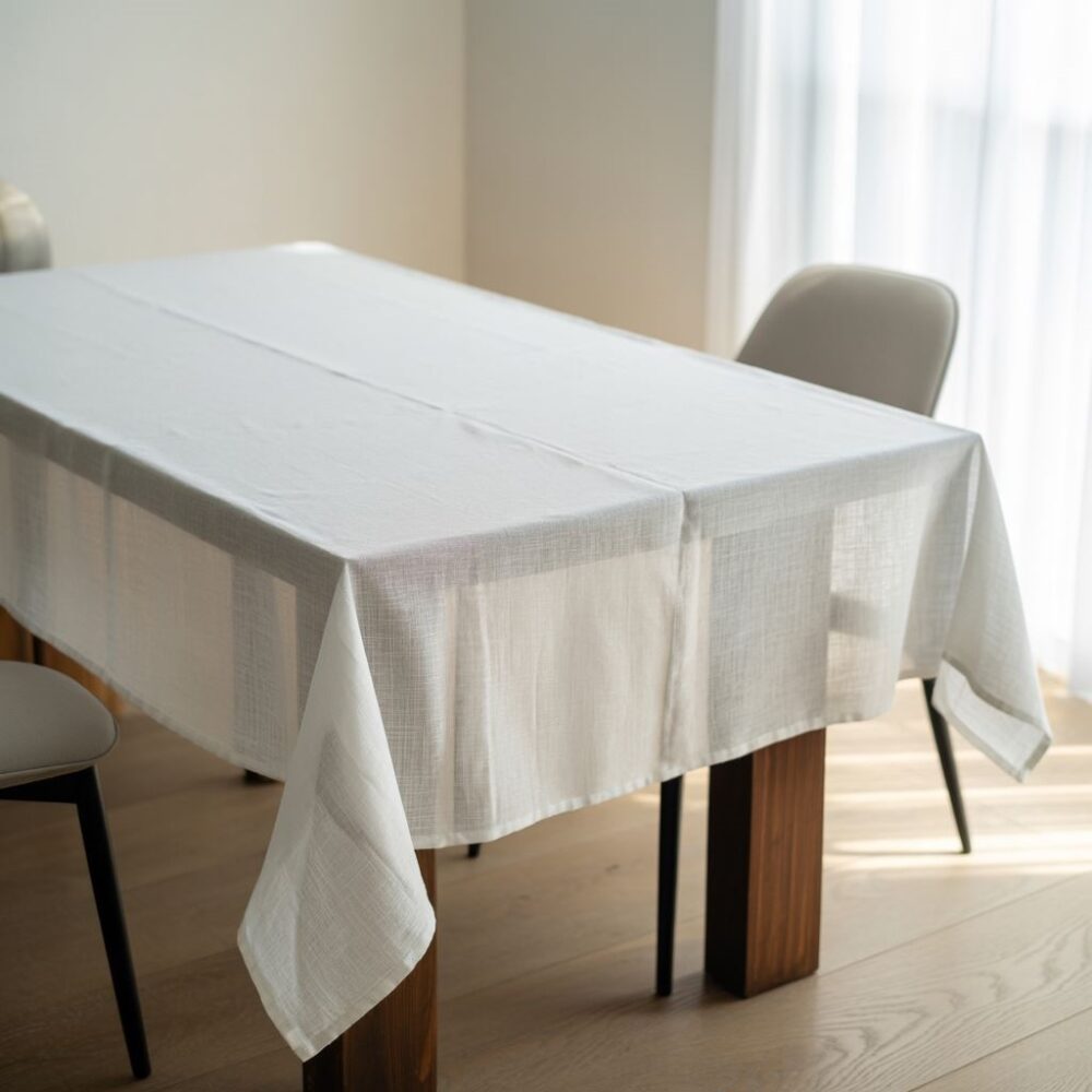 nowoczesny stół z obrusem