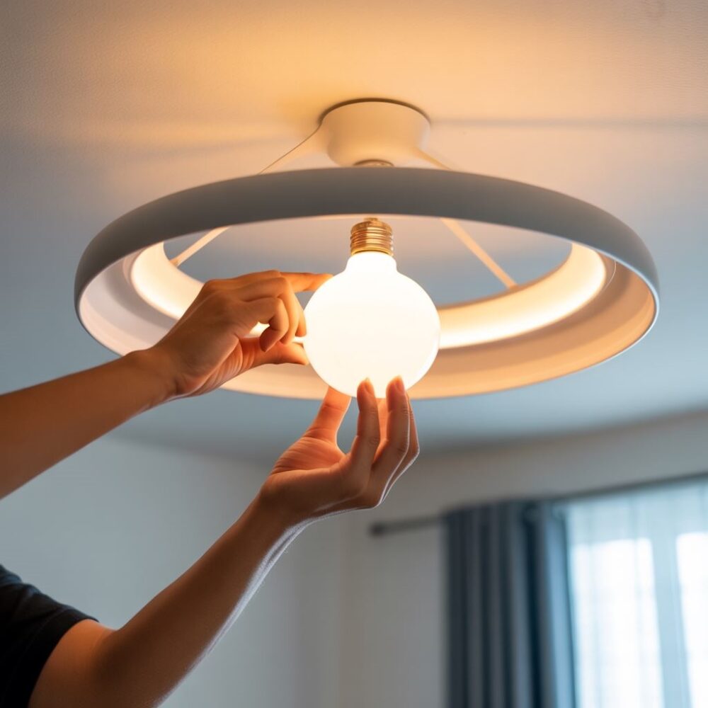 ręce przy żarówce