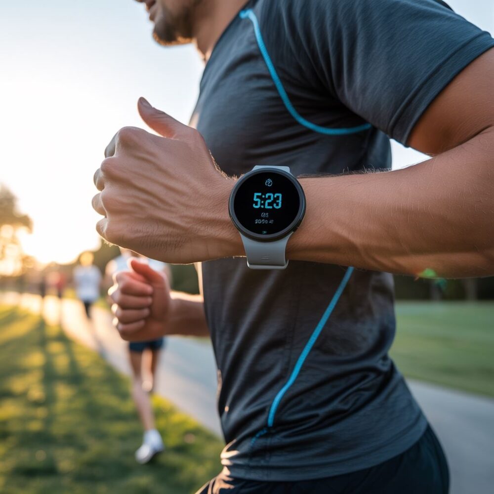 smartwatch na nadgarstku biegacza