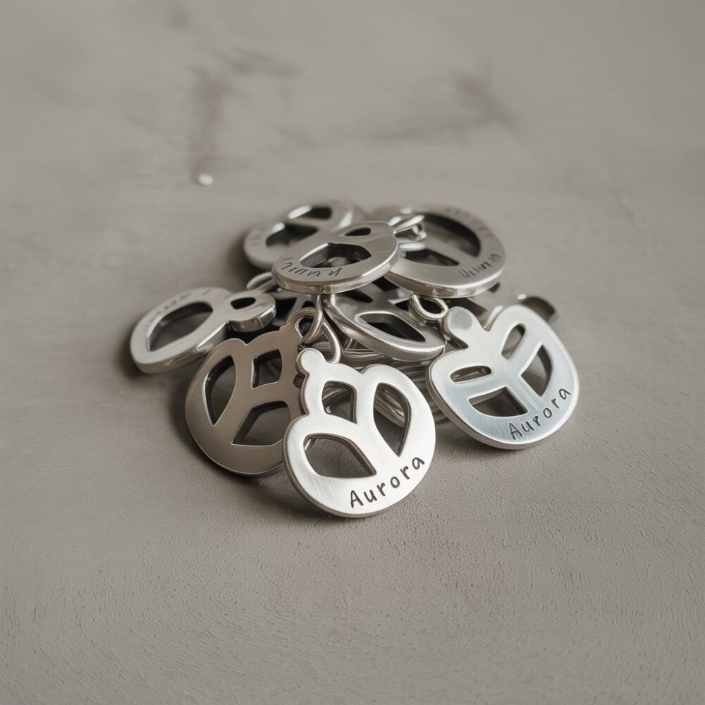 stalowe charmsy na białym tle