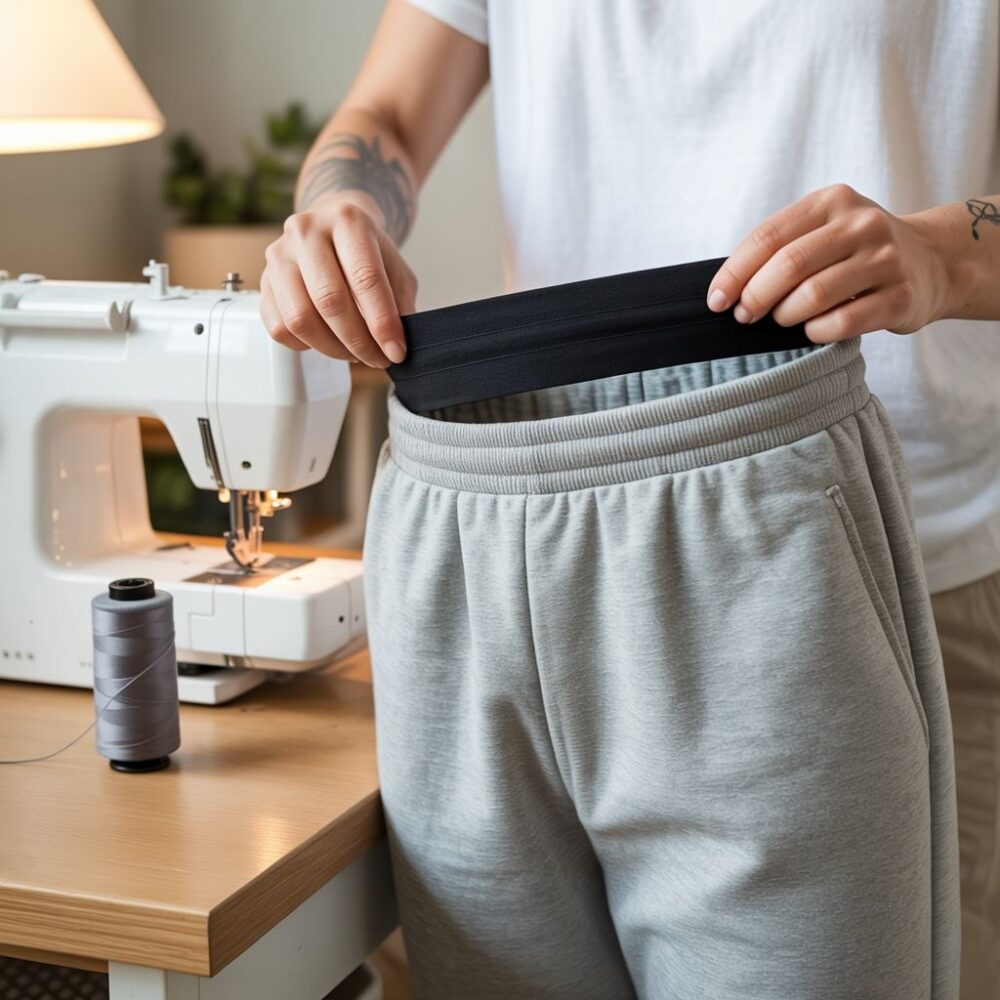 szycie elastycznej gumy w dresach