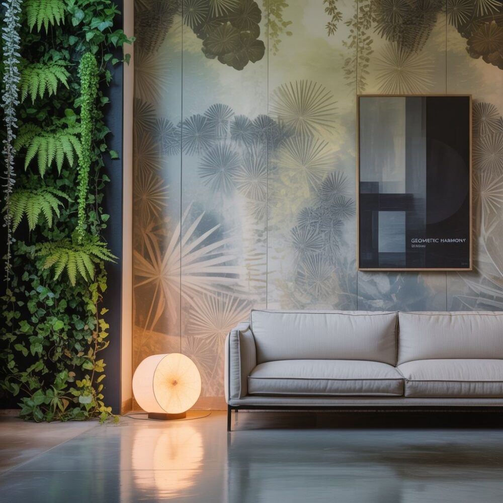 tapeta strukturalna w salonie