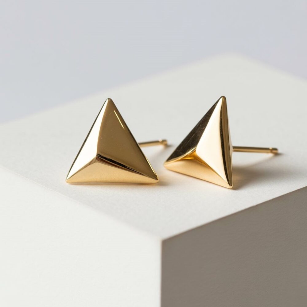 trójkątne kolczyki z bliska