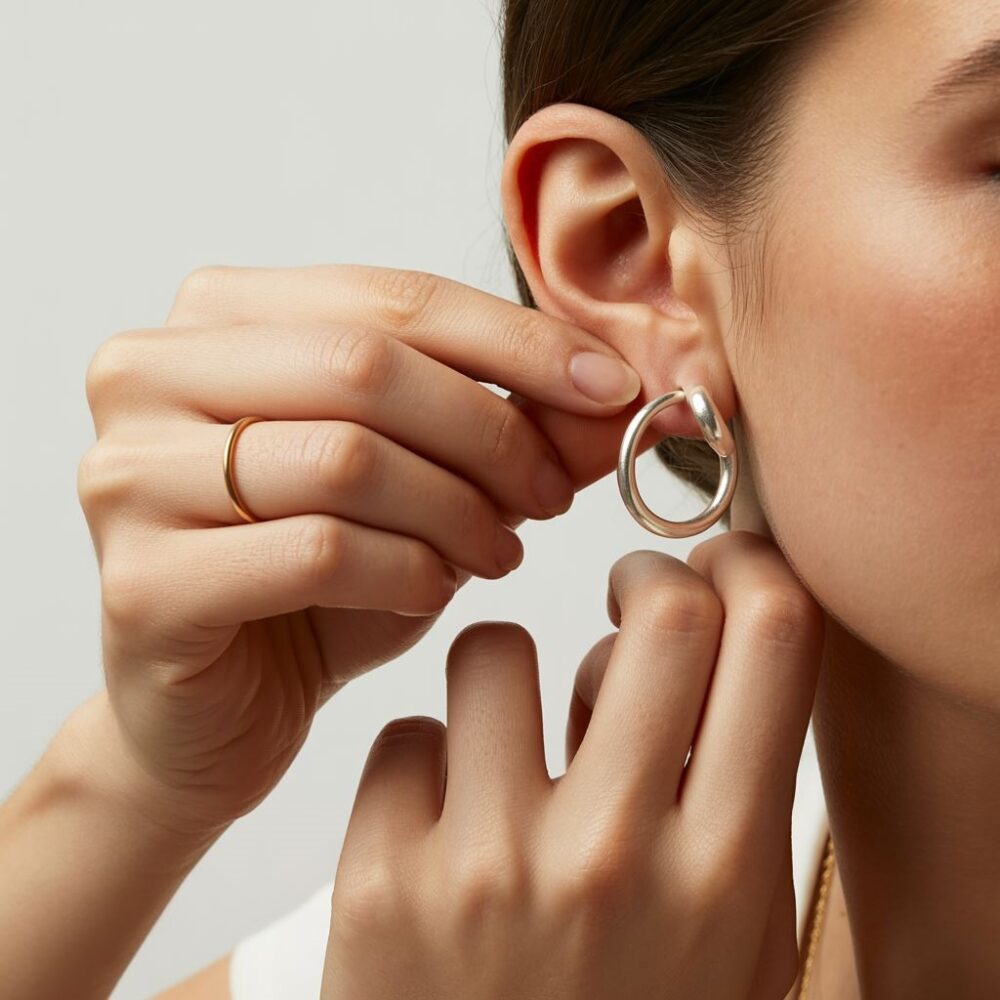 ucho z kolczykiem kółkiem