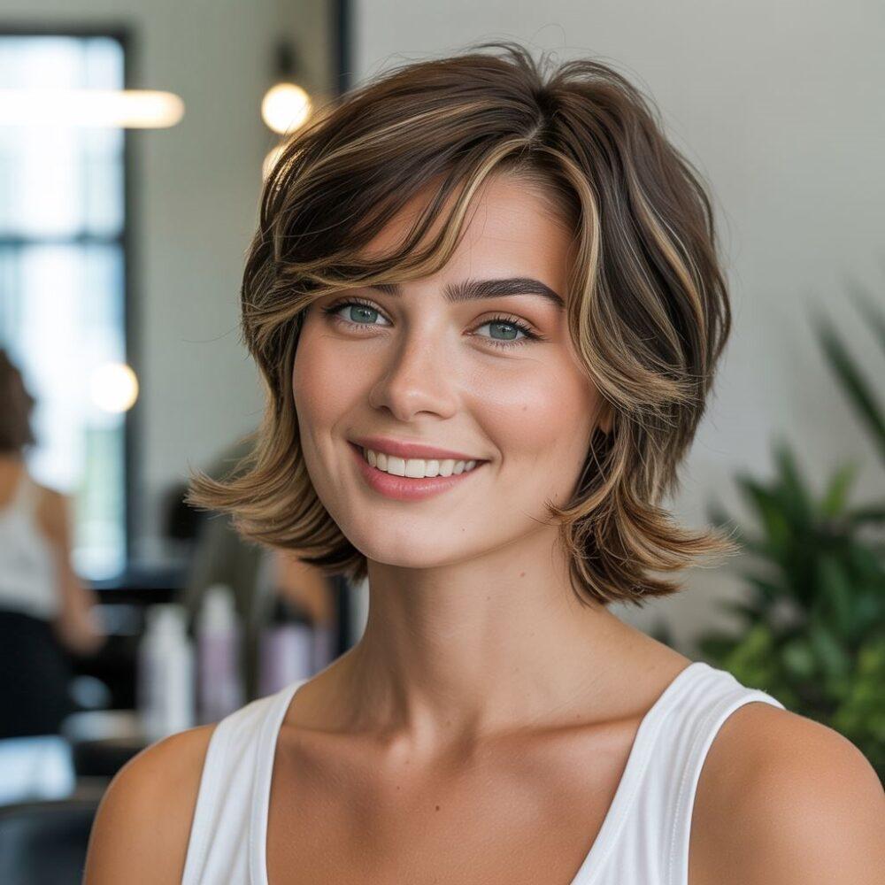 warstwowe cięcie dla okrągłej twarzy