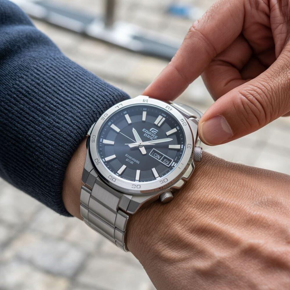 zbliżenie na tarczę zegarka Casio